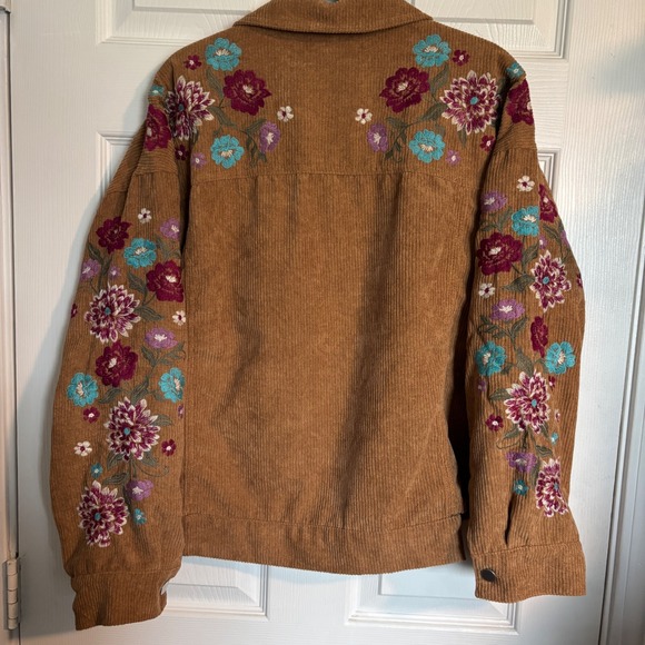 Savanna Jane Womens Corduroy Floral Embroidered Boho Chic Hippie Shacket Large - Picture 4 of 15